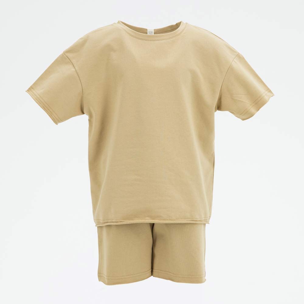 07764060-41 Костюм из футера детский футболка и шорты св.коричневый р.128-134 1 470 руб.