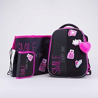 02804381-40 Школьный набор Формованный рюкзак, Мешок для сменной обуви, Пенал,чер-роз (11+) выс. 37 см