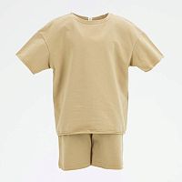 07764060-41 Комплект из футера детский футболка и шорты св.коричневый р.104-110
