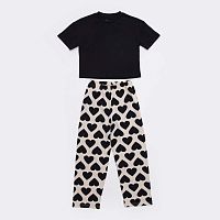 07856045-40 Пижама детская "Сердечки", чер-беж р.152