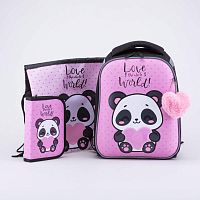 02817332-40 Школьный набор Формованный рюкзак, Мешок для сменной обуви, Пенал,чер-роз (11+) выс. 35 см
