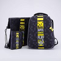 02717333-40 Школьный набор Формованный рюкзак, Мешок для сменной обуви, Пенал, чер-жел (11+) выс. 37 см